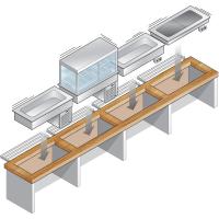 Wand, Becken-Vitrine 3 Ebenen offen (Rollo), Umluft, 5x GN